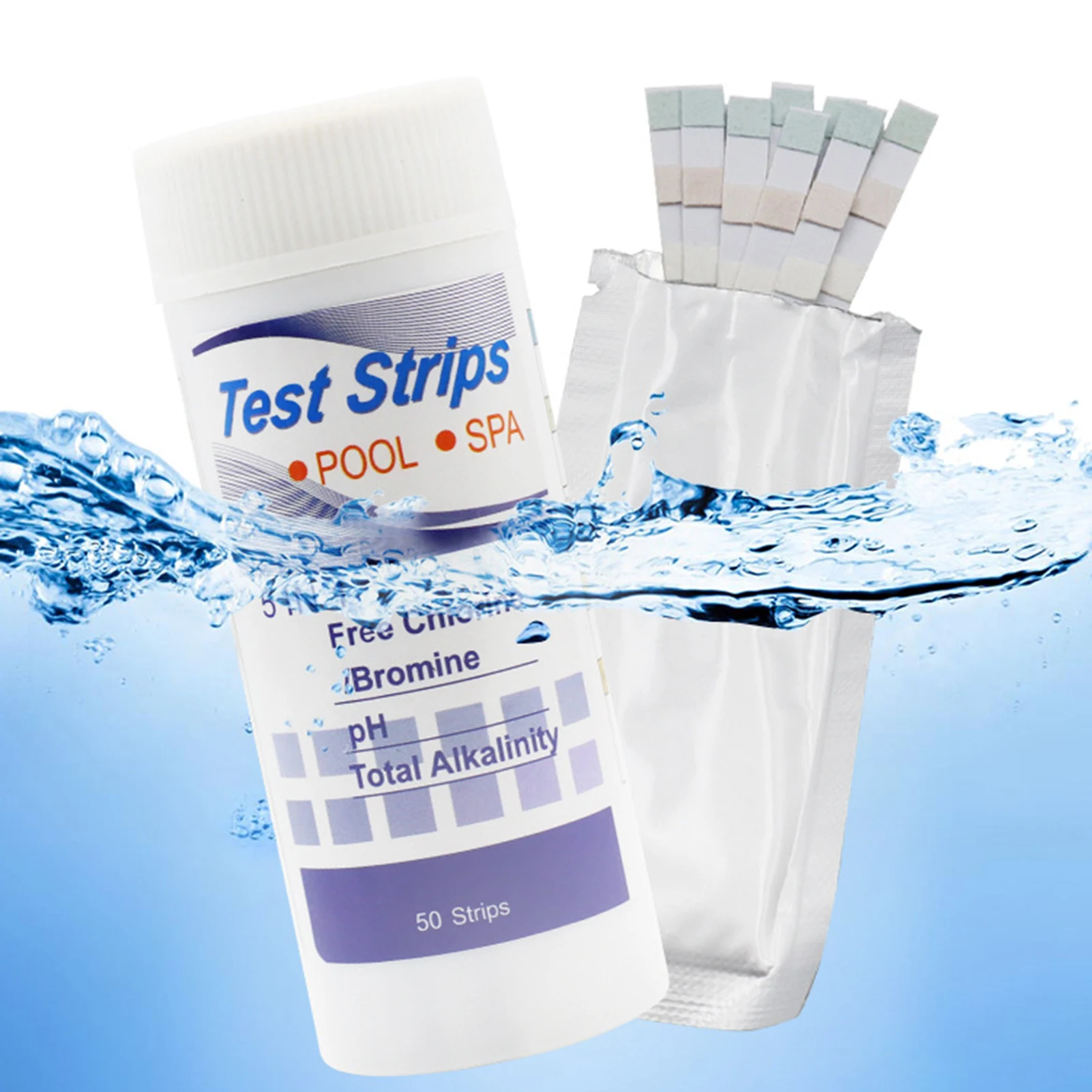 Image 3: 50 bandelettes de test de chlore et de pH multi-usages, papier testeur précis pour la dureté, le chlore, le bromure, le pH et l'alcalinité