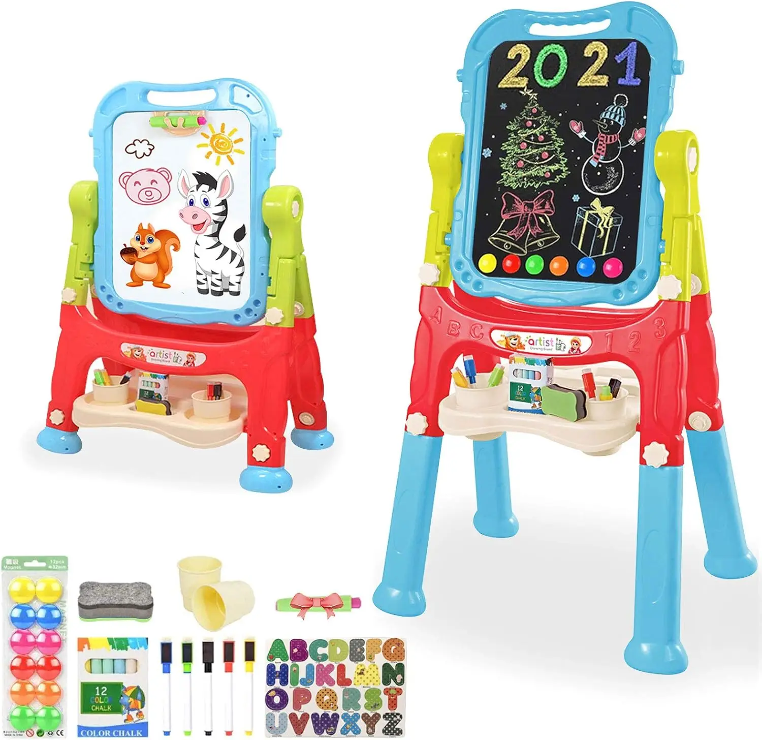 

Rotatable Double-Sided Adjustable Kids Art Easel with Painting Accessories in Blue