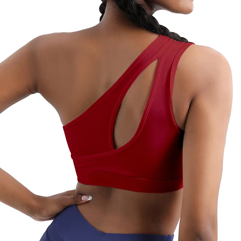 Soutien-gorge de sport à une épaule pour femme, sous-vêtement de fitness, yoga, antichoc, séchage rapide, course à pied, 2024