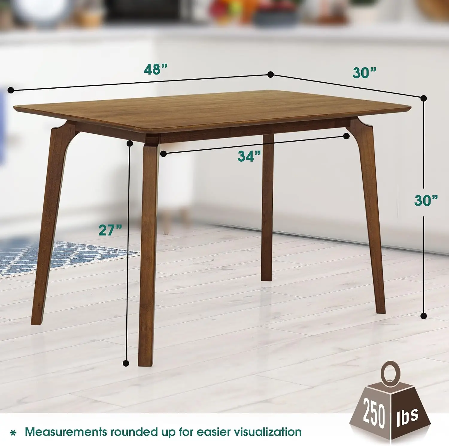 48 Inch Rectangular Solid Acacia Wood Dining Table Walnut Natural Rustic Farmhouse Style 4 Seater Indoor Kitchen Dining Room Decorative Furniture With Smooth Tabletop
