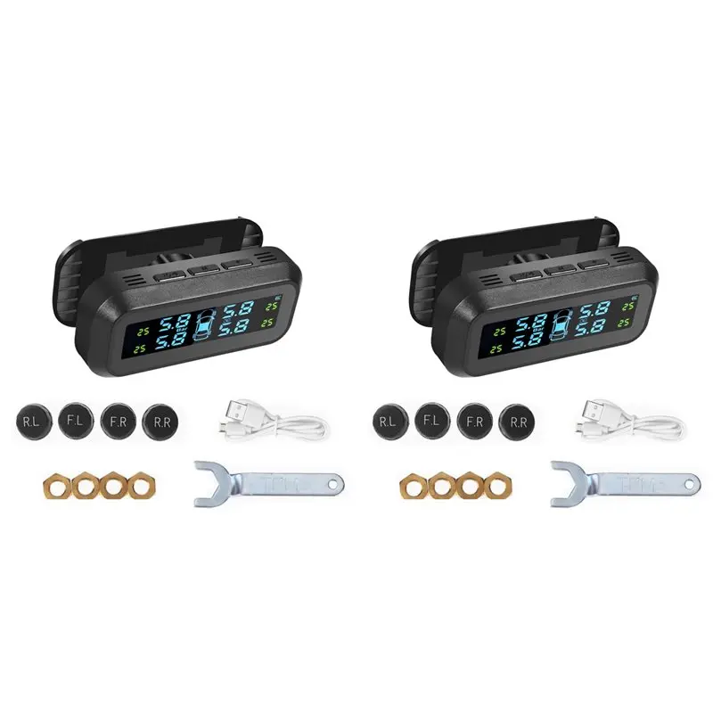 

2X RV/Trailer Tire Pressure Monitoring System, RV TPMS With 4 External Sensors