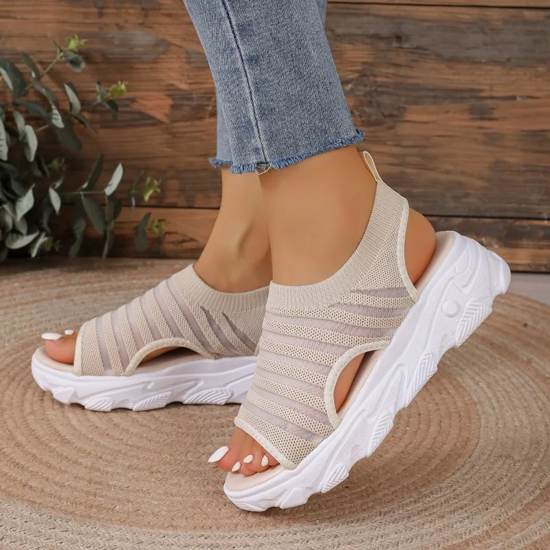 Mesh Women Sandals Summer Shoes for Women Trend Lace-up Platform Sandals Open Toe Beach Casual Heeled Sandals Sandalias De Mujer