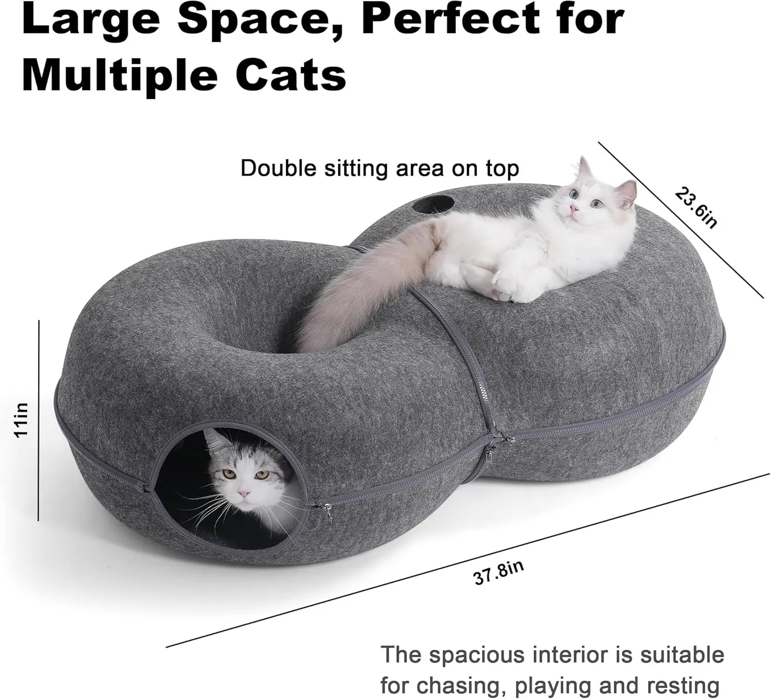 

8-Shaped Large Cat Tunnel Bed for Indoor Cats, Infinite Circulation Peekaboo Cat Cave with 12 Toy Balls, Cat Donut Tunnel
