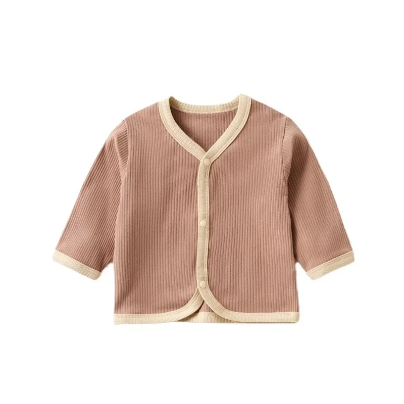 Spring Autumn 2024 New Baby Knit Jacket Baby Cardigan Boys and Girls Thin Knitted Cotton Color-Blocked Long Sleeve Tops