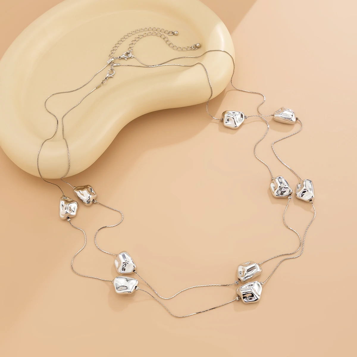 

2Pcs/Set Unique Irregular CCB Beads Choker Necklace for Women Adjustable Thin Chain Trendy Goth Collar Party Jewelry Set