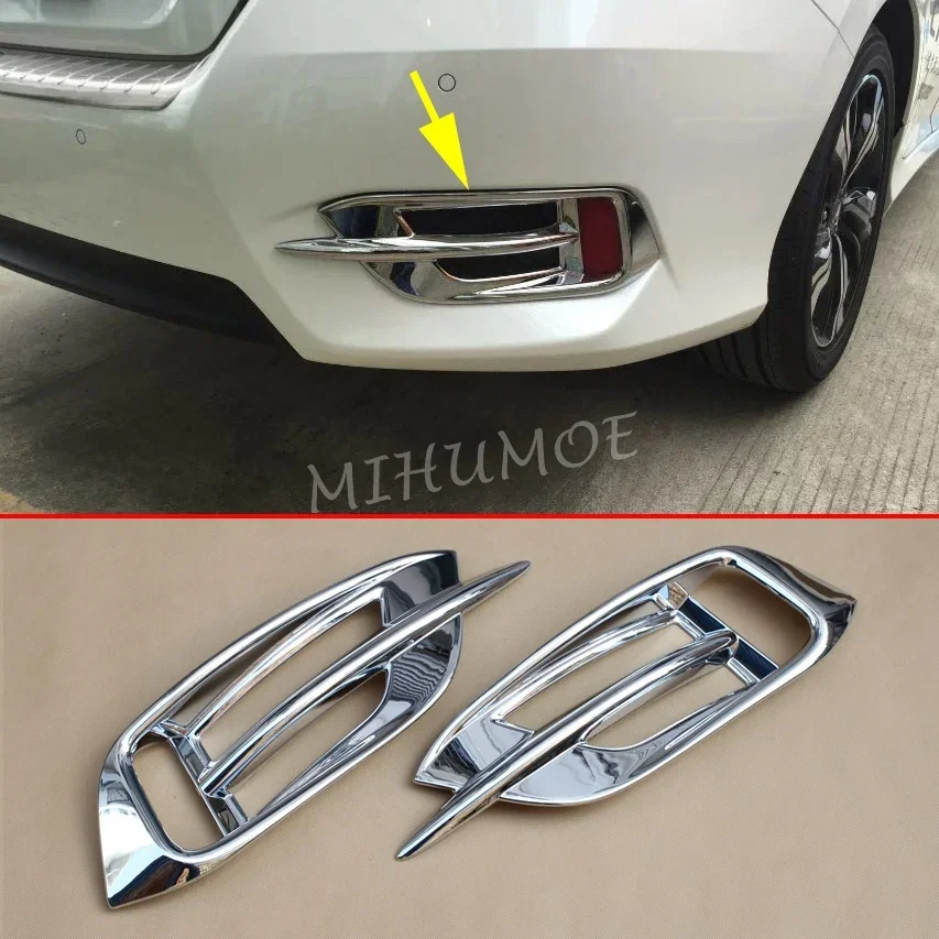 Chrome Rear Fog Light Lamp Cover Reflector Trims Bezel For Honda Civic Sedan 2016-2021