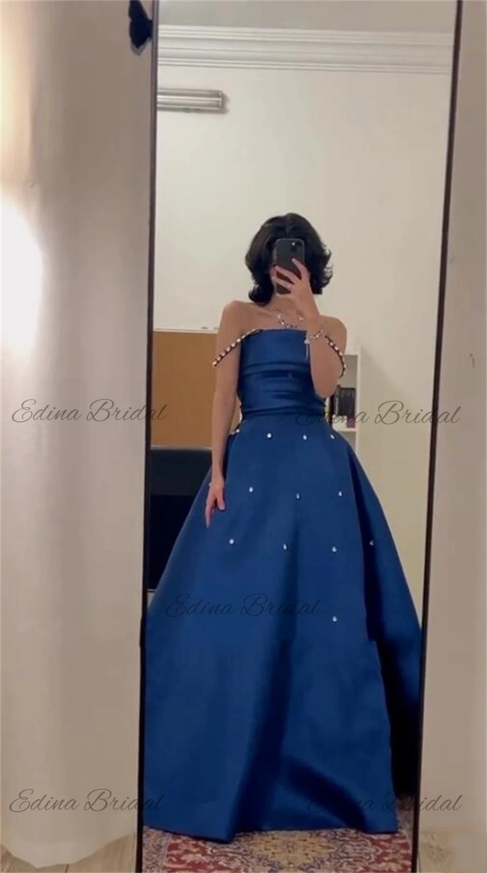 Charming A-line Prom Gown Off Shoulder Sexy Backless Satin Boat Neck Evening Dresses for Women فساتين للحفلات الراقصة