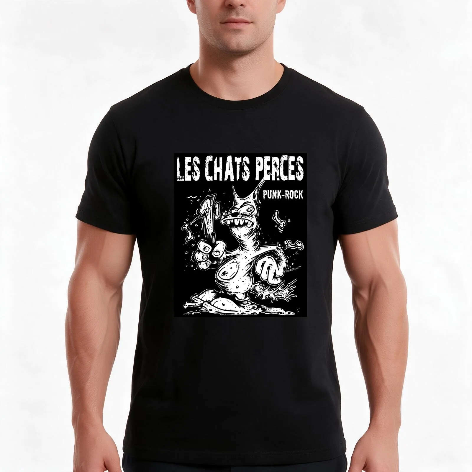 Les chats percés punk rock t shirt T-Shirt Summer Casual Cotton Tee, Unisex Men Women