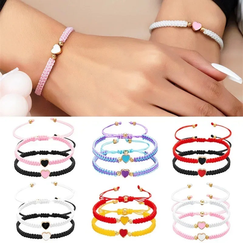 2Pcs/Set Initial Heart Charms Bracelets Handmade Adjustable Braided Bracelets For Women Men Couple Friendship Jewelry Браслет