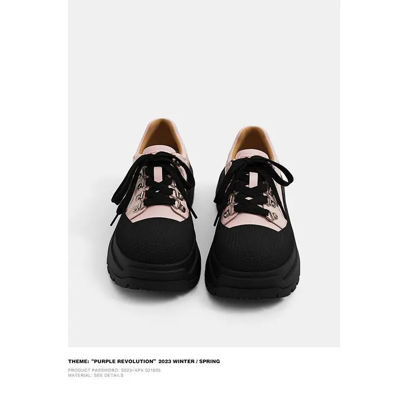 ラウンドトゥのレトロなレースアップスポーツシューズ,浅い口,スポンジケーキ,新しい春,2022