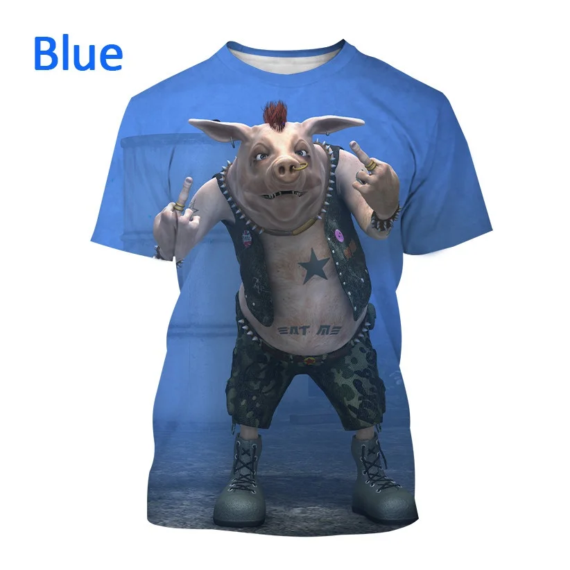 Funny Hooligan Pig Print Summer Men's O-Neck T-shirt Casual Short Sleeve Oversized T Shirt Fashion Streetwear Trend Men Clothing