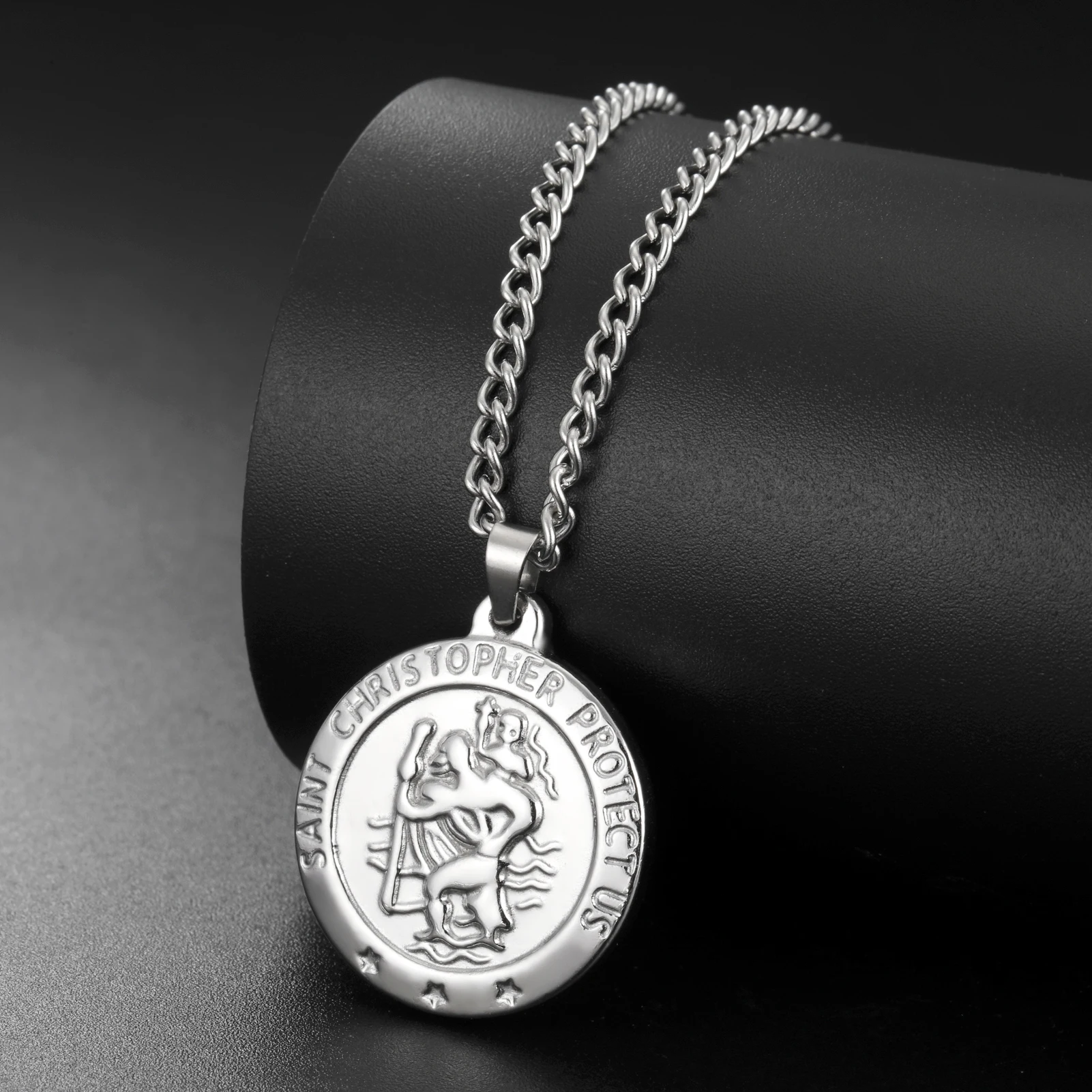 Dreamtimes Jesus christ chain Necklace SAINT CHRISTOPHER PROTECT US Statement Choker Round Christ Jewelry Gift For Christians