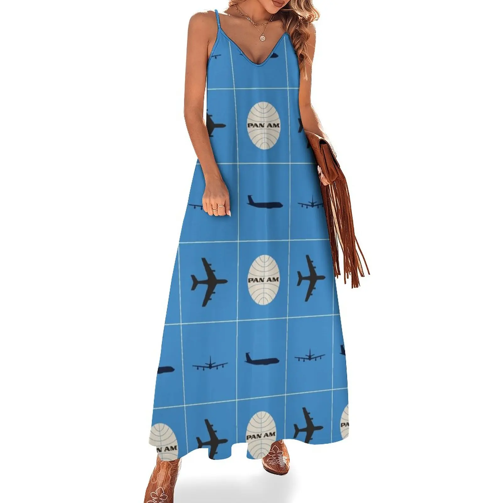 

Pan Am Planes and Globe Square Pattern Sleeveless Dress Casual dresses long dress women summer