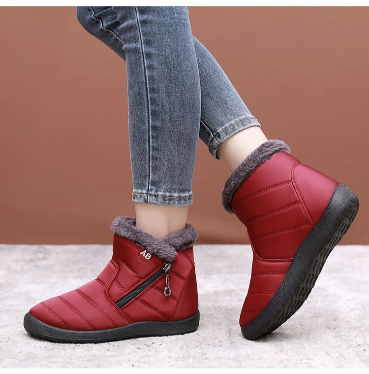 Damen Winter-Schneestiefel mit warmem Kunstfellfutter, seitlichem Reißverschluss, wasserdicht, rutschfest, bequeme Knöchelstiefel für ältere Damen. – Detail 12