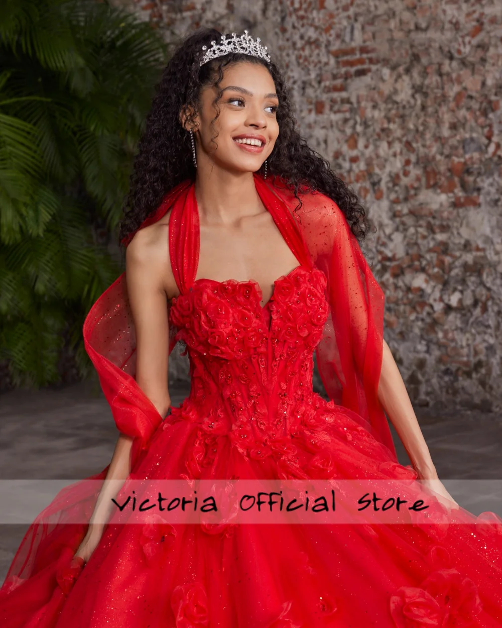 3D Flowers Red Halter Quinceanera Dresses 2026 Beading Sweetheart Crystal Ball Gown Birthday Luxury Dresses Customized