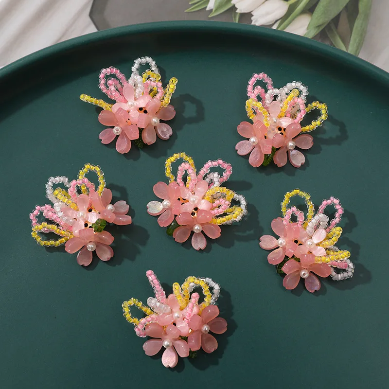 Handwoven Pink Petal Floral Cluster DIY Shoe Clips Multicolor for Summer Beach Clogs Sandals  Lightweight Non Slip Craft