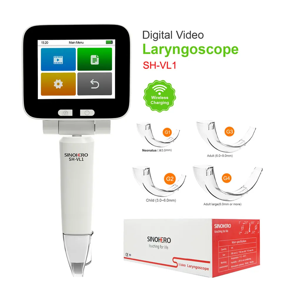 Sinohero Digitales Video-Laryngoskop mit 4 Klingen oder Neugeborenen-Klinge für Kinder und Erwachsene, Voll-Touchscreen-Chirurgie, intubierend, flexible Miller 3