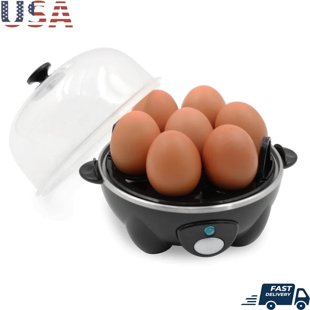 

Automatic Egg Cooker 7 Eggs Timer Poacher Steamer Hard Medium Soft Boiled Kitchen Appliance Easy Clean Dishwasher Safe