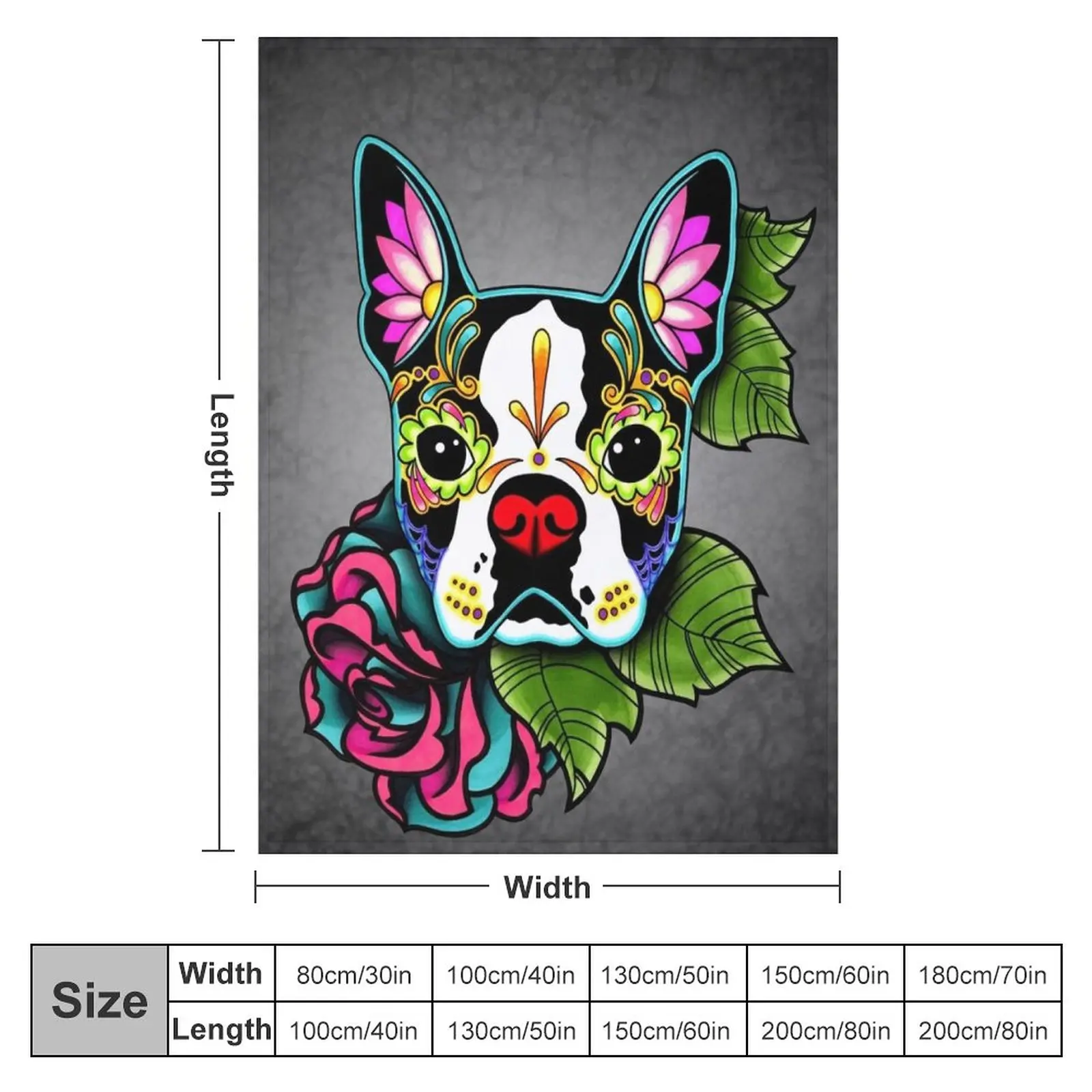 Boston Terrier in Black - Day of the Dead Sugar Skull Dog Throw Blanket Custom Blanket Decorative Sofa Blanket bed plaid