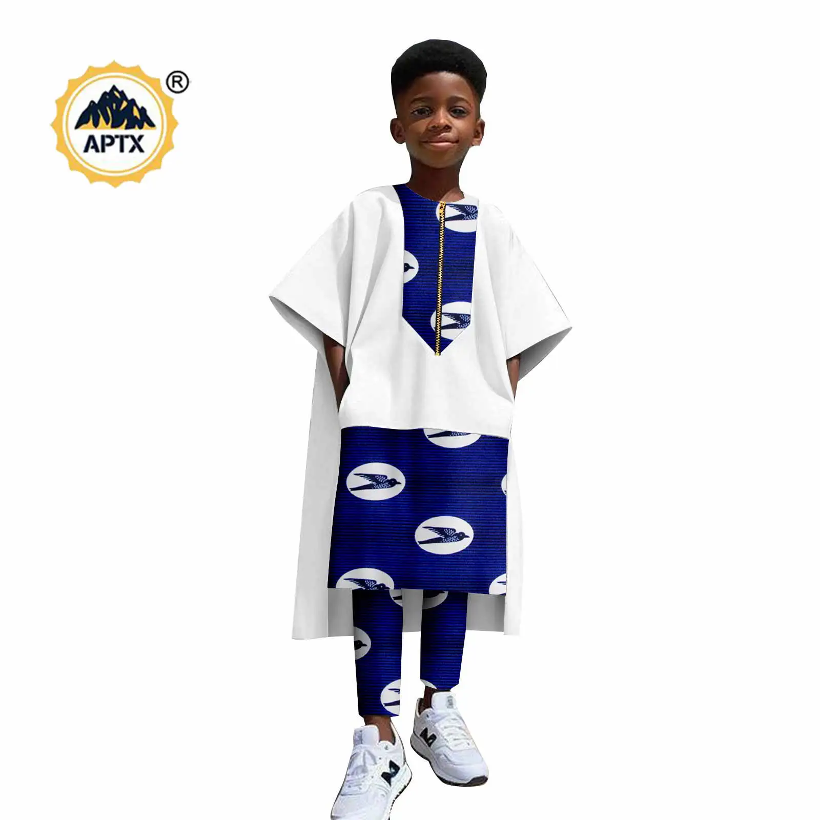 Vestiti africani per bambini Abiti da ragazzo Dashiki Manica corta Cerniera Irregolare Top e pantaloni Set Bazin Riche Abiti per bambini 2546019