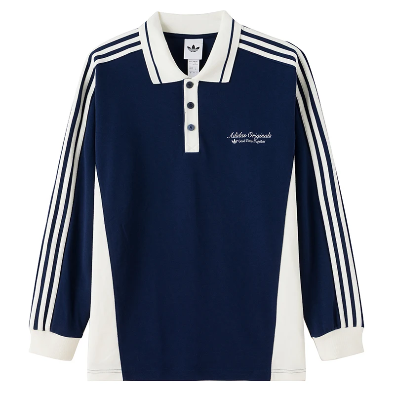 Adidas Trefoil Men's Striped Loose Knit Casual Long Sleeve Polo Shirt KW5687