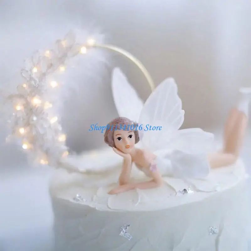 3Pcs Set Fairies Garden Accessories Cake Decorations Angel Figurines Desktop Ornaments for Wedding Birthday Gift