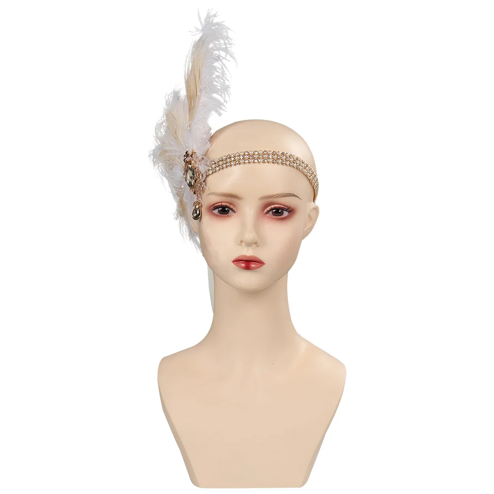 Female Retro Feather 1920s Crystal Hairband Cosplay Accessories Girls Headband Carnival Party Disguise Costume Prop