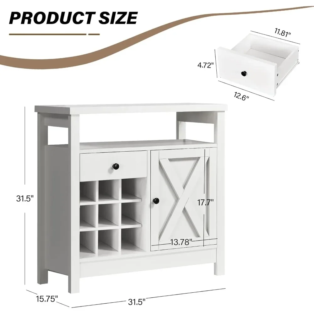 Armoire de café-bar de ferme avec rangement, armoire de planche de cuisine avec porte de grange, café-bar blanc