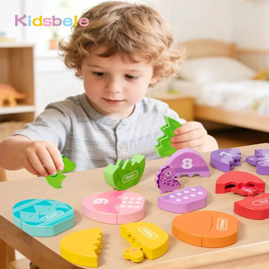 Zabawka Montessori Jajo Dinozaura dla Maluchów Drewniana Zabawka Dinozaur Kolor Numer Poznawcza Zabawka Edukacyjna Zabawka Rozwijająca Motorykę Małą Prezent na Urodziny