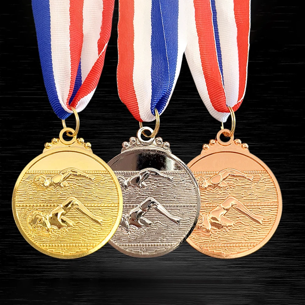 

5cm Swimming Medal Metal Winner Medals with Neck Ribbon Gold/Silver/Bronze Medal 1st/2nd/3rd Place Medals for Sports Competition
