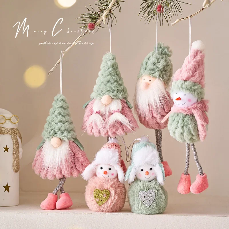 Christmas Gnome Snowman Plush Hanging Ornaments Pastel Color Decorations for Christmas Tree Home Xmas Holiday Party Decor