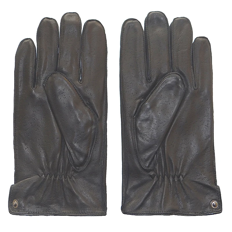 GOURS Winter Real Leather Gloves Men Black Genuine Goatskin Gloves Fleece Lining Warm Driving Fashion Button New Arrival GSM048