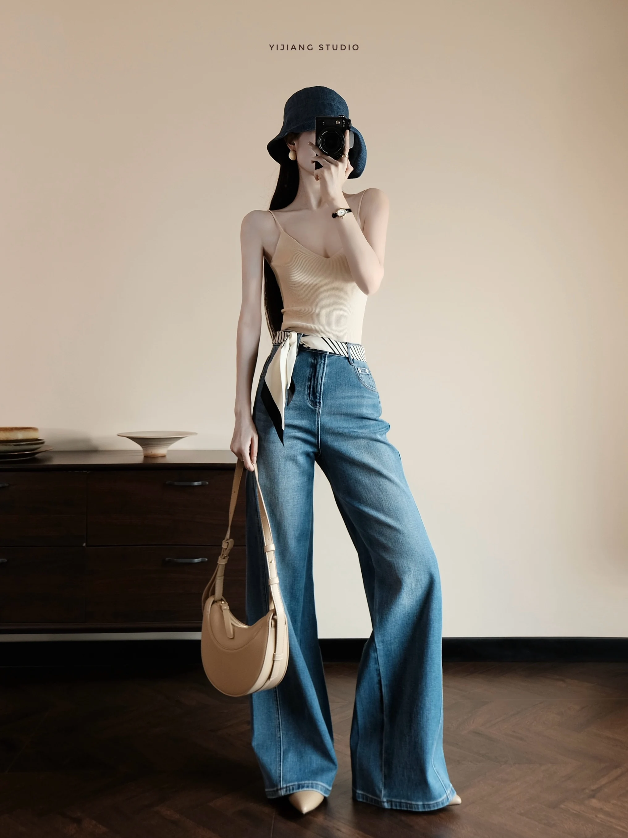 

New Supermodel High Waist Extended Denim Wide Leg Pants Summer Elastic Flared Casual Versatile Comfortable High Waist Jeans
