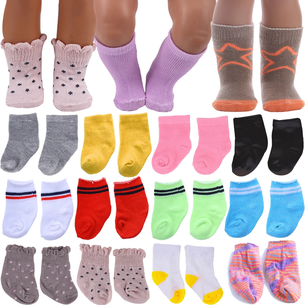 Doll Socks Love Pattern For 43cm Baby Reborn&18inch American Doll Accessories Solid Color Baby Girl's Socks,Our Generation Dolls