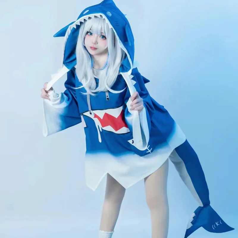 Hololive Vtuber Virtual Anchorman Gawr Gura Cosplay Costume Wig Set Girl Cute Shark Costume Halloween Party Dress Up Gift PA5638