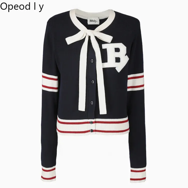 

2026 Spring Japanese Sweet Embroidery B Letter Space-up Bow Knitted Sweater College Style Versatile Casual Women's Cardigan