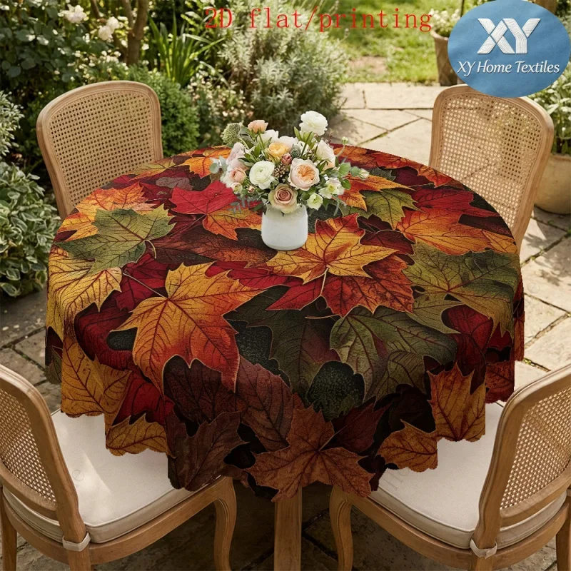 Round tablecloth 1pc / Retro autumn fallen leaves, retro maple leaf texture, wavy border, full patterned round tableclothxzj