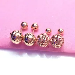 585 Purple Gold Shining Two Wear Screw Ball earings stud Plated 14K Rose Gold Hollow Round Beads earrings for women Jewelry
