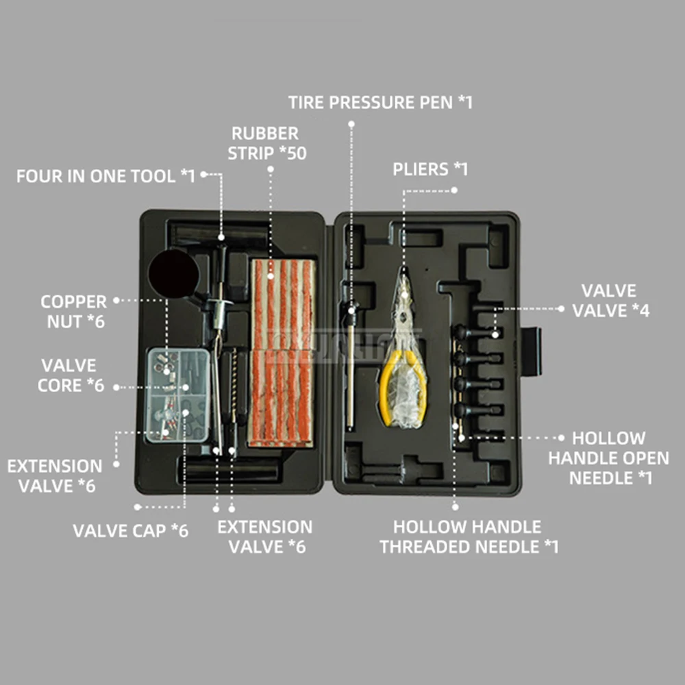 91-Piece Car Tire Repair Kit, Off-Road Vehicle & Motorcycle Tubeless Tire Rapid Repair Tool Set