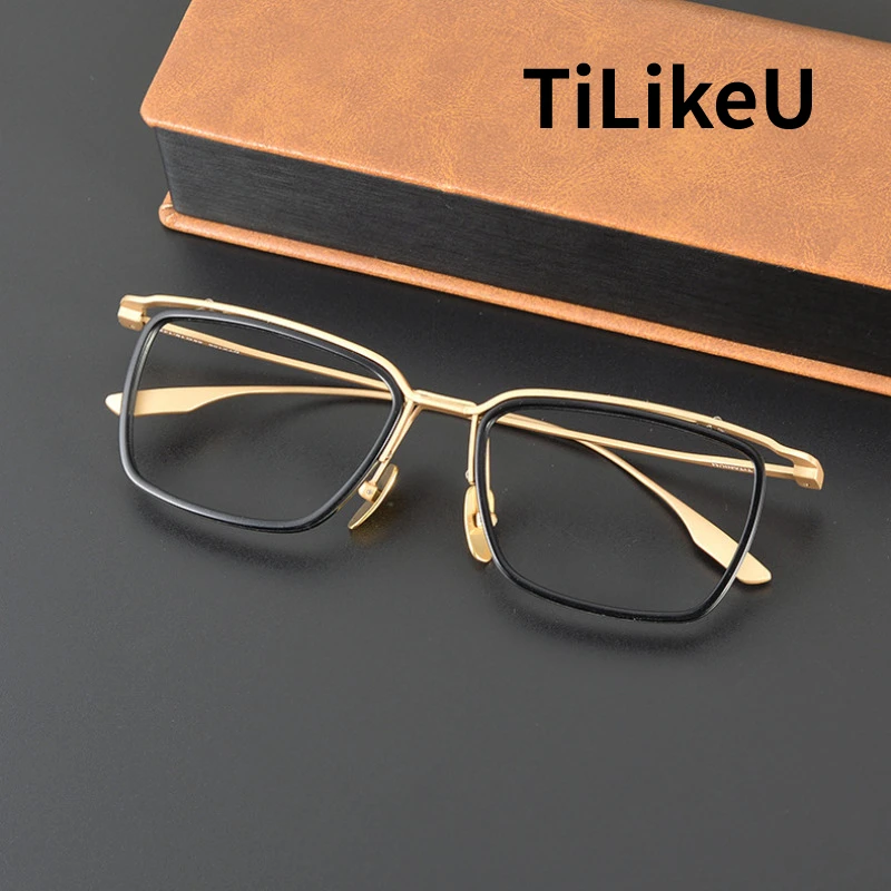 

High-End Business Men's Titanium Eyeglasses Frame Designer Retro Square Handmade Acetate Eyebrow Rim Vintage Glasses Spectacle