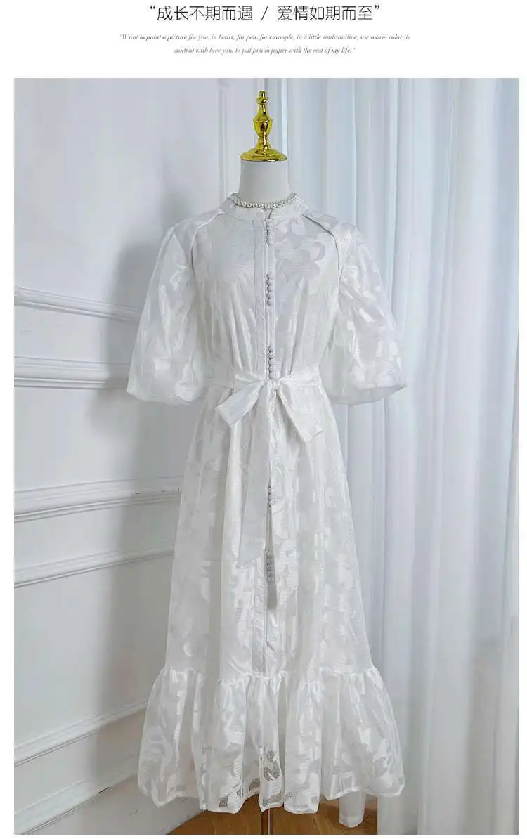 Summer Formal Evening Long Dresses Women Half Sleeve Laces Belt Loose Big Size Embroidery Fishtail Dress Birthday Party Vestidos