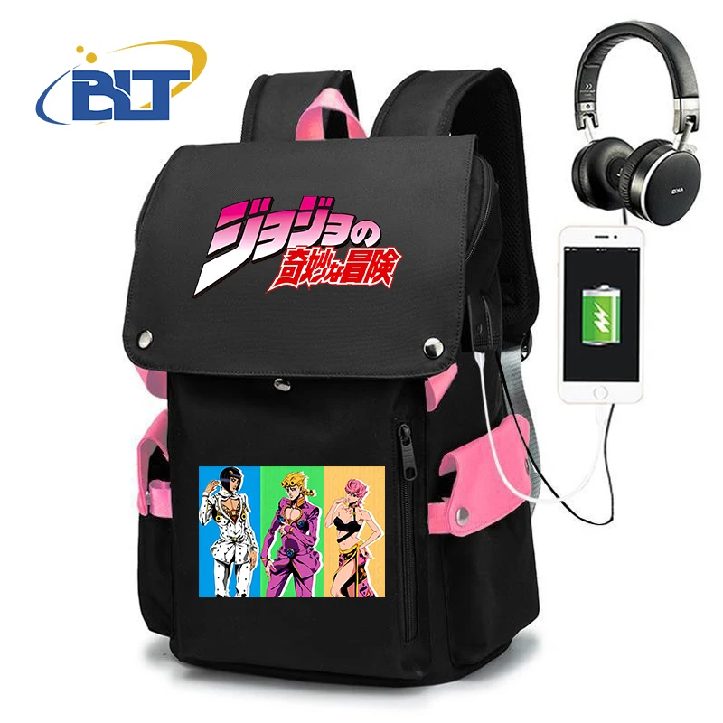 

Jojo Bizarre Adventure anime print student schoolbag youth usb outdoor travel bag kids back to school gift