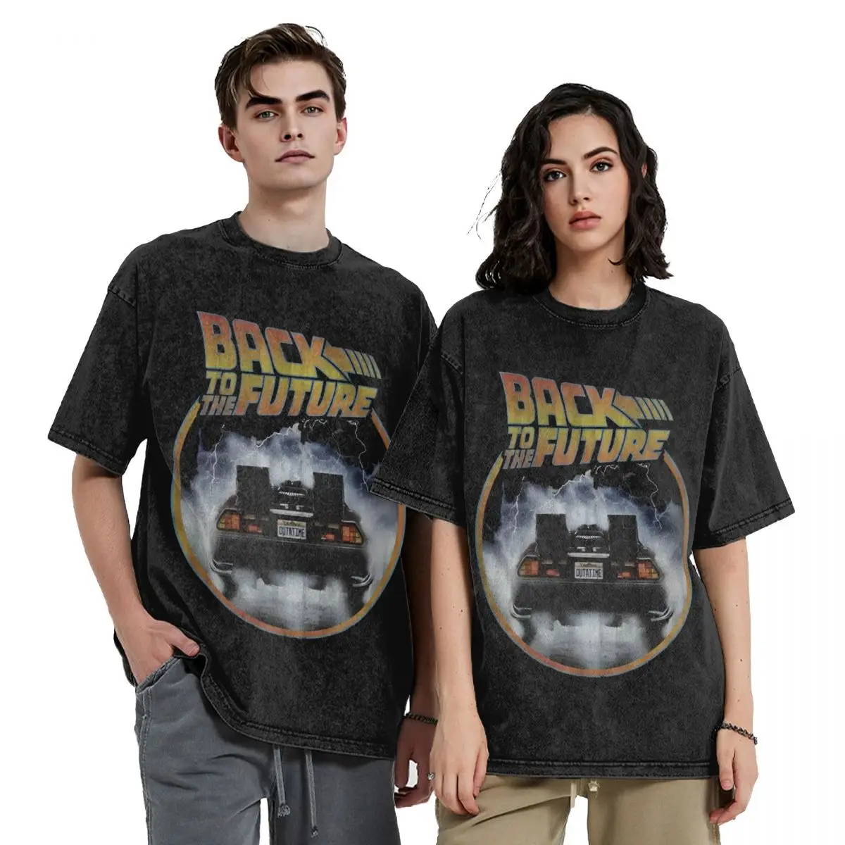 Harajuku Back To The Future Delorean Car Merch Shirts Washed Style Men Women T-Shirt Retro Top Tees Streetwear