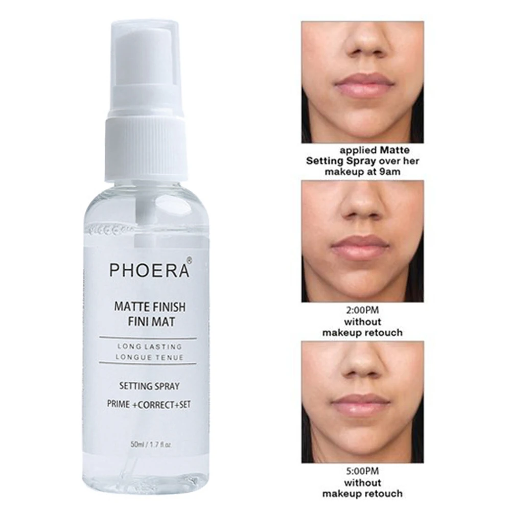 PHOERA 50ML Primer Matte Longlasting Transparent Fix Makeup Spray Oil Control Natural Portable Make Up Fix Foundation Spray