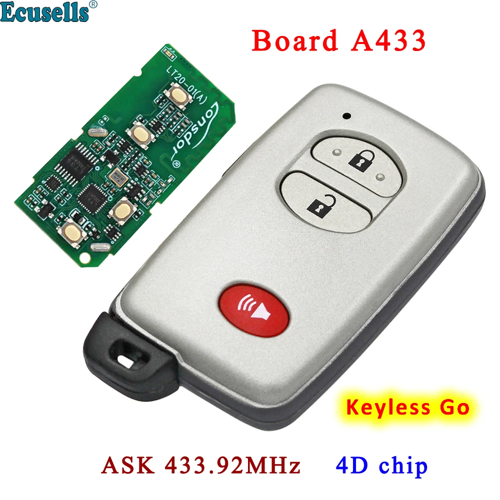 3 Buttons Smart Keyless Go Remote Key Fob 433MHz 4D Chip for Toyota Land Cruiser 2007-2016 FCC B77EA P1 98 Board A433