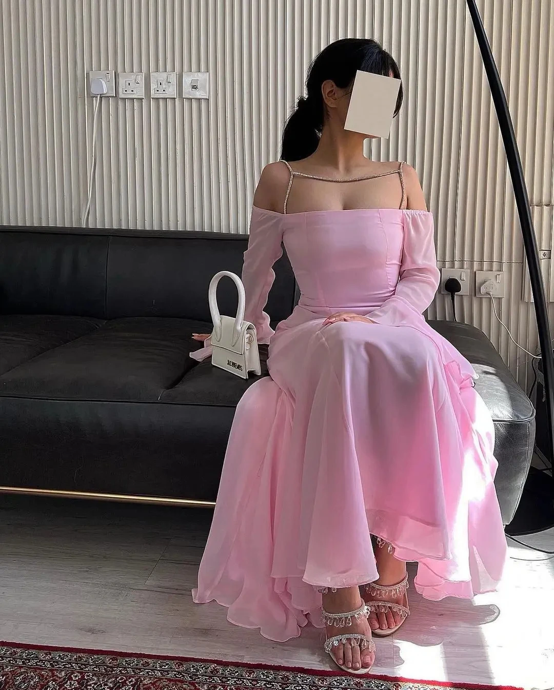 Elegant Pink Evening Dresses Beading Mermaid Prom Gowns Off the Shoulder Chiffon Formal Occasion Gown Dubai فستان حفلات الزفاف