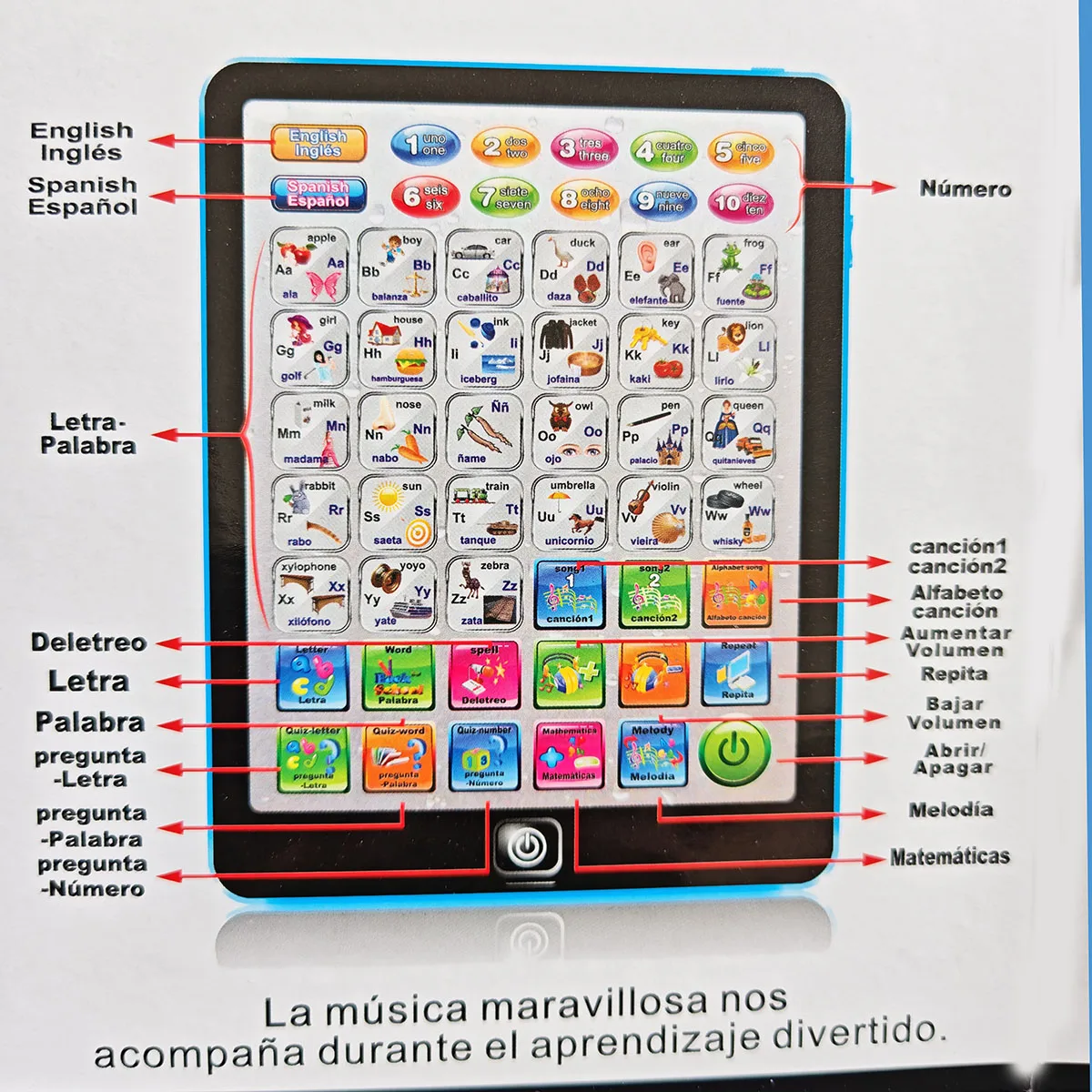 Spanish English Learning Tablet Toy Kids Tablet Preschool Early Educational Touch Pad Exercise Letters Words Pronunciation Gift