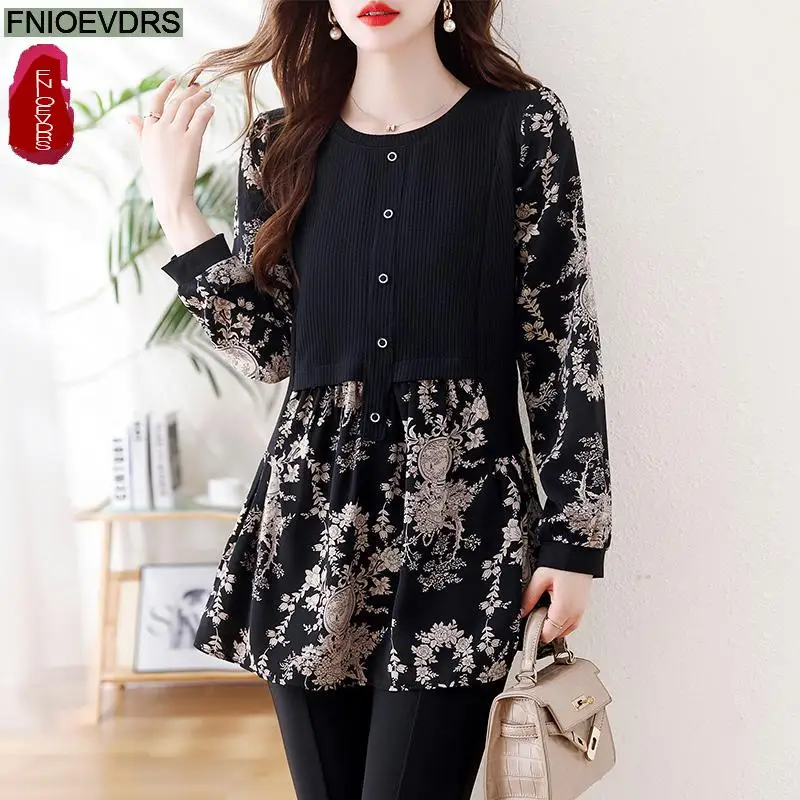 Loose Clothes Women 2024 Autumn Long Elegant Office Lady Floral Shirts Casual Retro Vintage Ruffles Tunic Peplum Tops Blouses