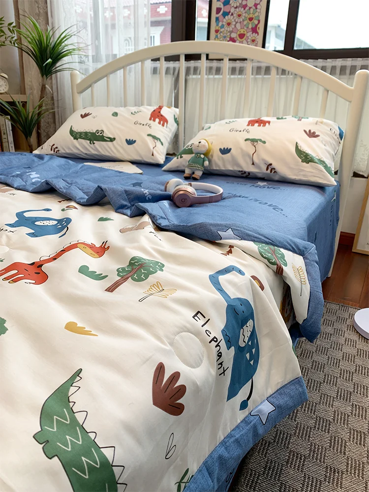 

Pure cotton air conditioning quilt little dinosaur summer thin summer cooling quilt bedding set four pieces