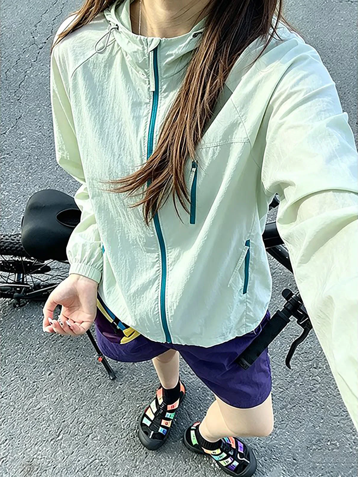 Dopamine Orange Outdoor Cycling Jacket Men's Lightweight Quick Dry Hooded Sun Protection Sporty Style Casual Fashion